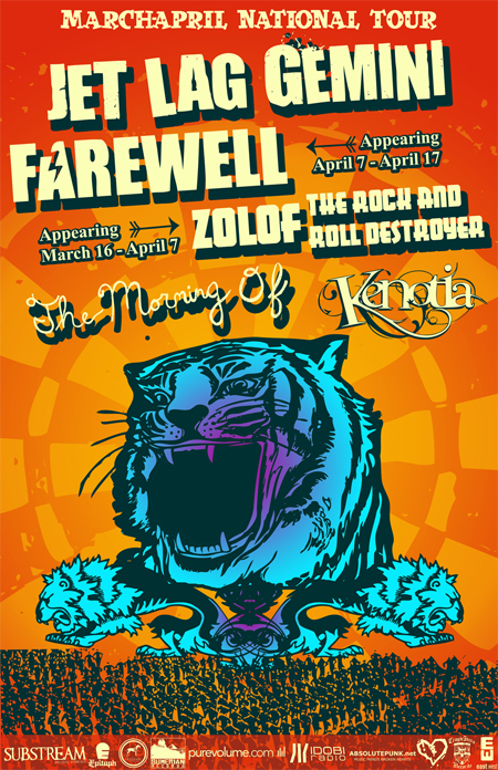 Jet Lag Gemini tour, with farewell, zolof the rock and roll destroyer, the morning of, and kenotia