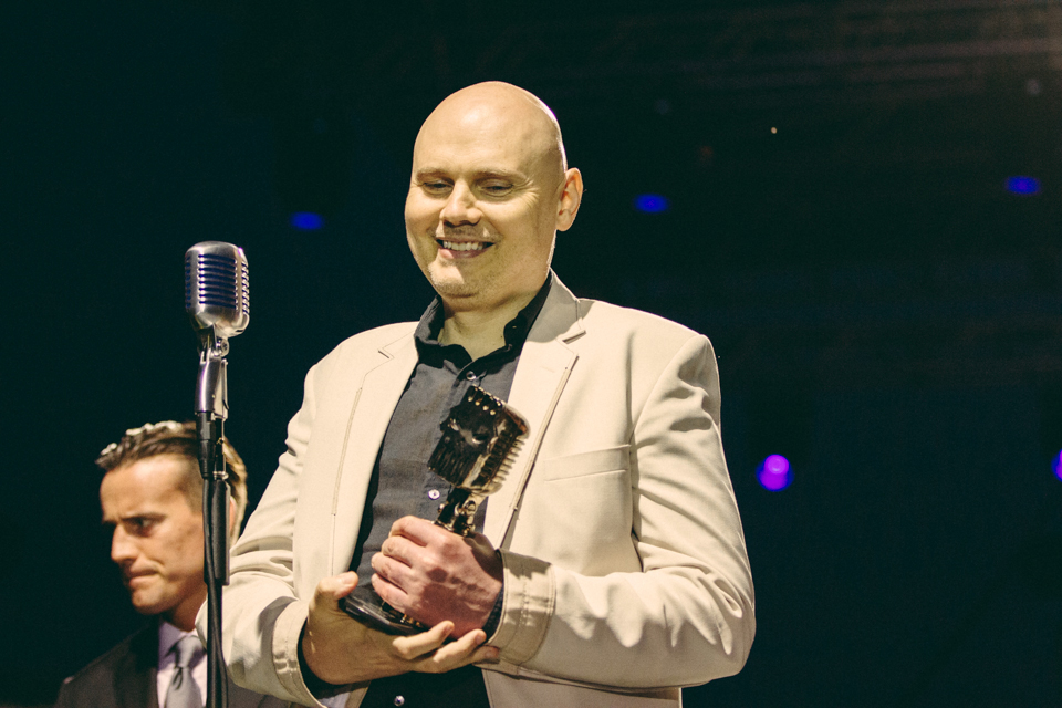 Billy Corgan accepting the AP Vanguard Award