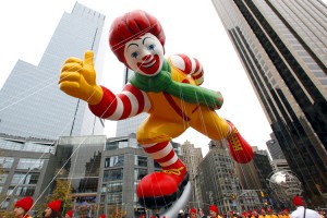The Ronald McDonald balloon floats through Columbus Circle during the 84th Macy's Thanksgiving day parade in New York