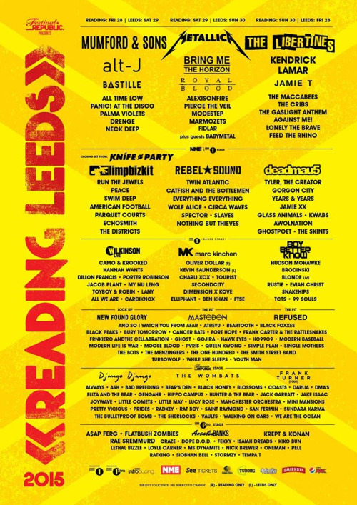 reading leeds full lineup 2015