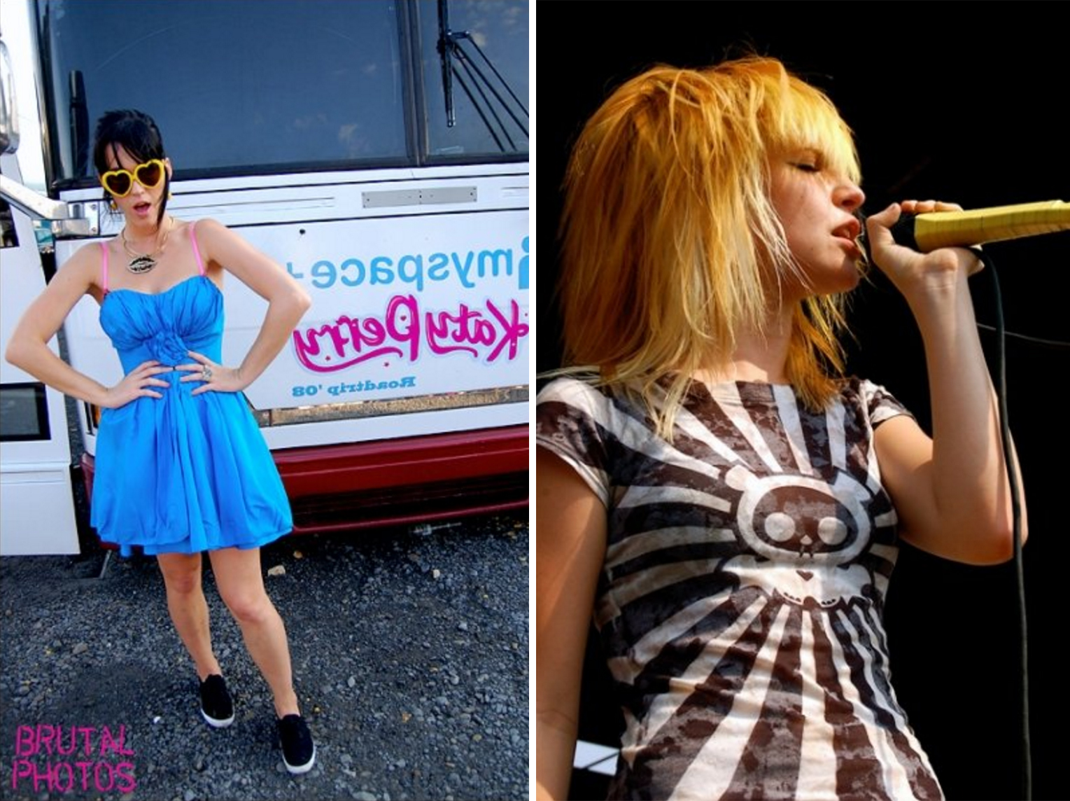 Left: Katy Perry, 2008. Right: Hayley Williams of Paramore, 2007.