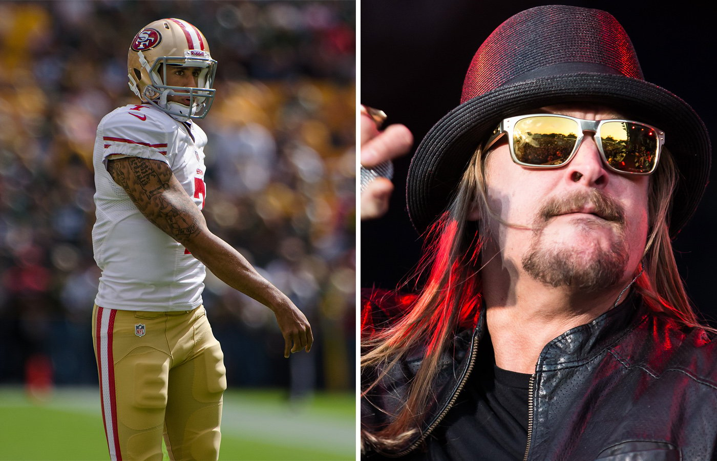 Right: Colin Kaepernick. Photo credit: Mike Morbeck. Right: Kid Rock. Photo credit: Chelsea Lauren Photography
